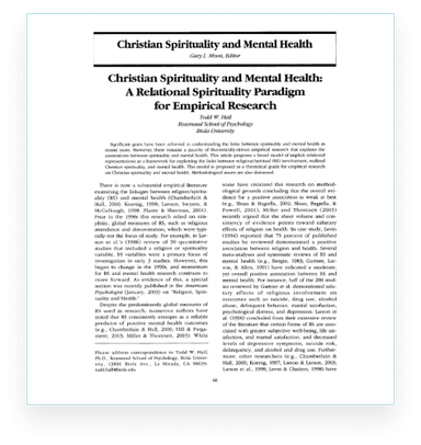Christian Spirituality and Mental Health